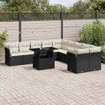 vidaXL Set canapele de grădină cu perne, 11 piese, negru, poliratan vidaXL Set canapele de grădină cu perne, 11 piese, negru, poliratan
