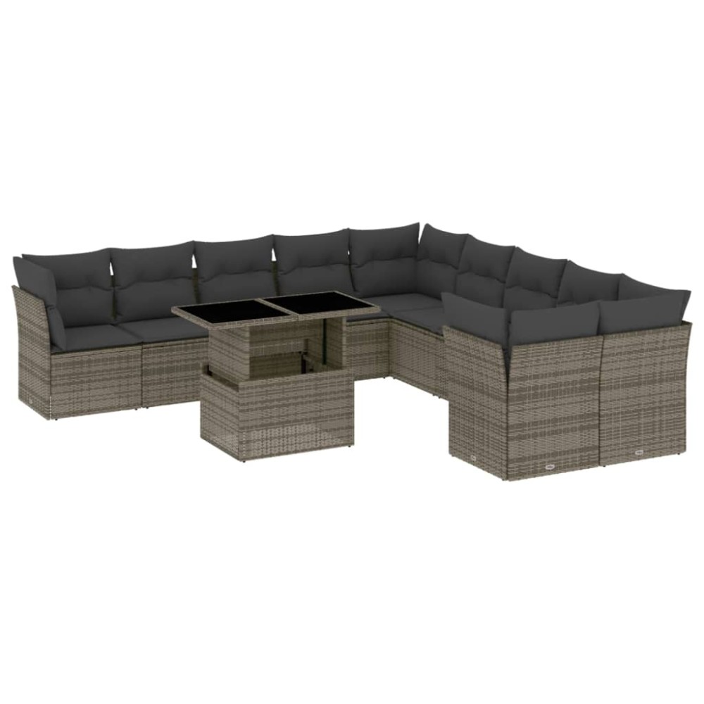 vidaXL Set canapele de grădină cu perne, 11 piese, gri, poliratan