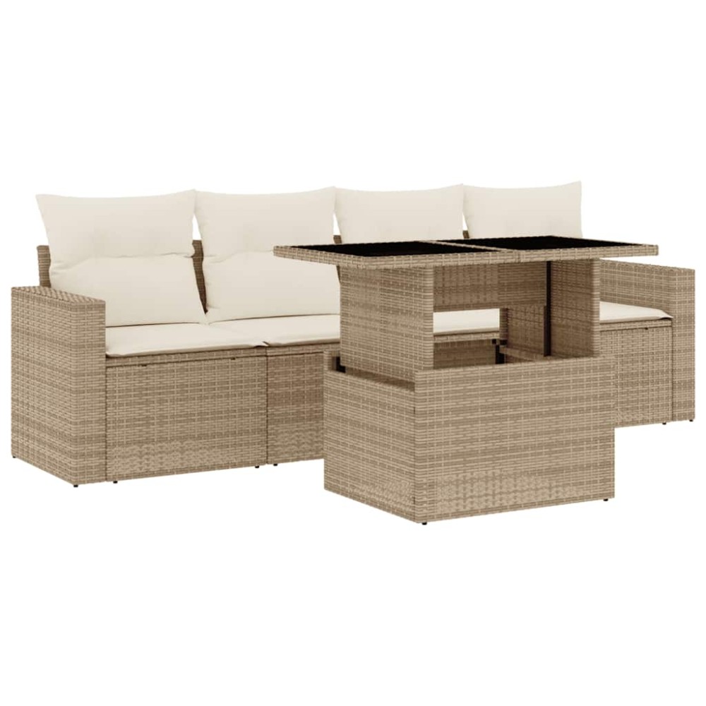 vidaXL Set canapele de grădină cu perne, 5 piese, bej, poliratan