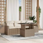 vidaXL Set canapele de grădină cu perne, 5 piese, bej, poliratan vidaXL Set canapele de grădină cu perne, 5 piese, bej, poliratan