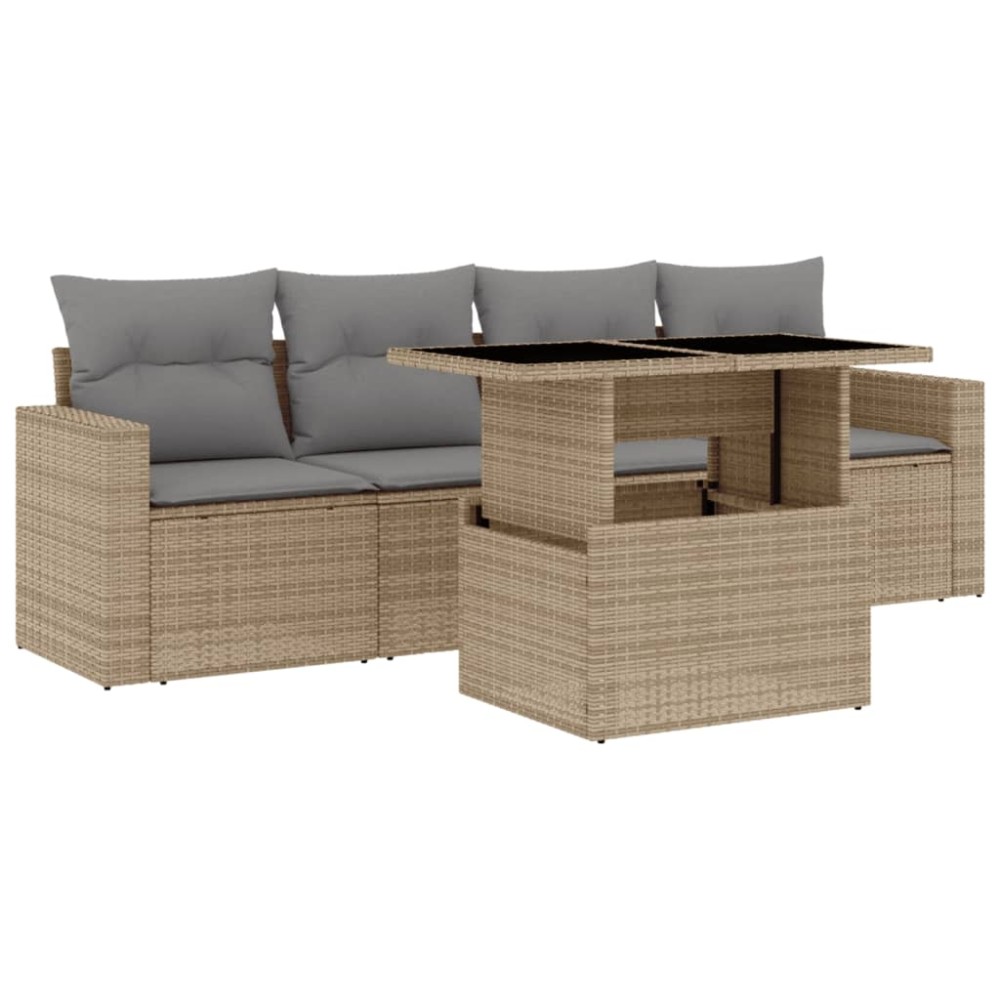 vidaXL Set canapele de grădină cu perne, 5 piese, bej, poliratan