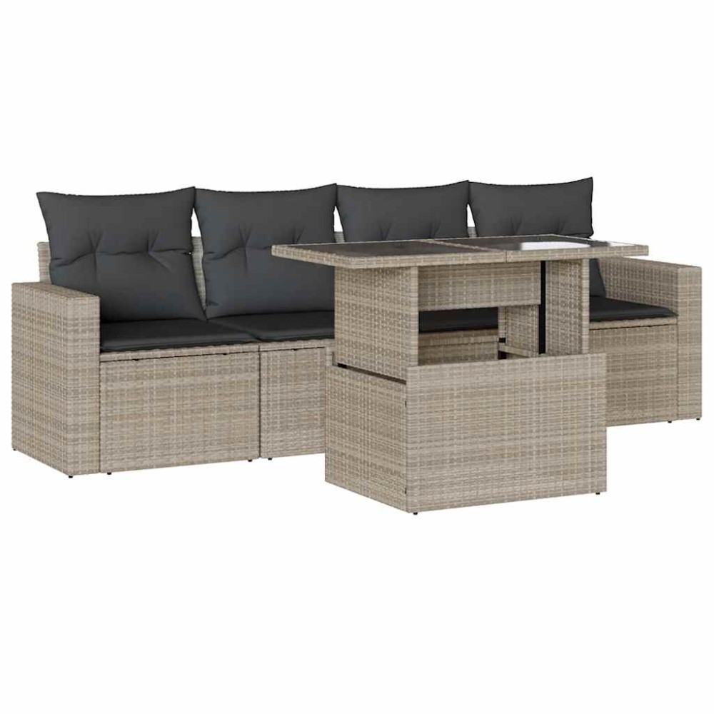 vidaXL Set canapele de grădină cu perne, 5 piese gri deschis poliratan