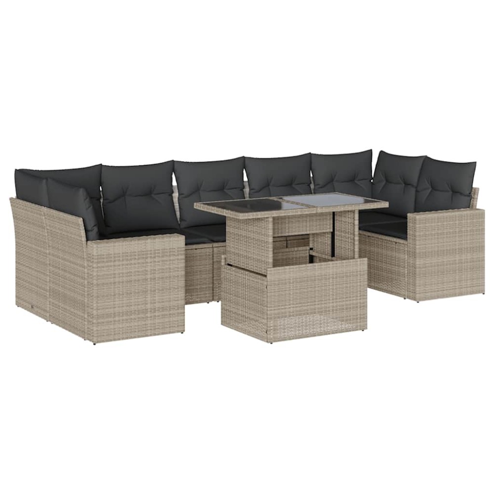 vidaXL Set mobilier de grădină cu perne, 8 piese gri deschis poliratan