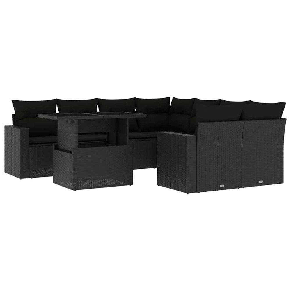 vidaXL Set mobilier de grădină cu perne, 9 piese, negru, poliratan