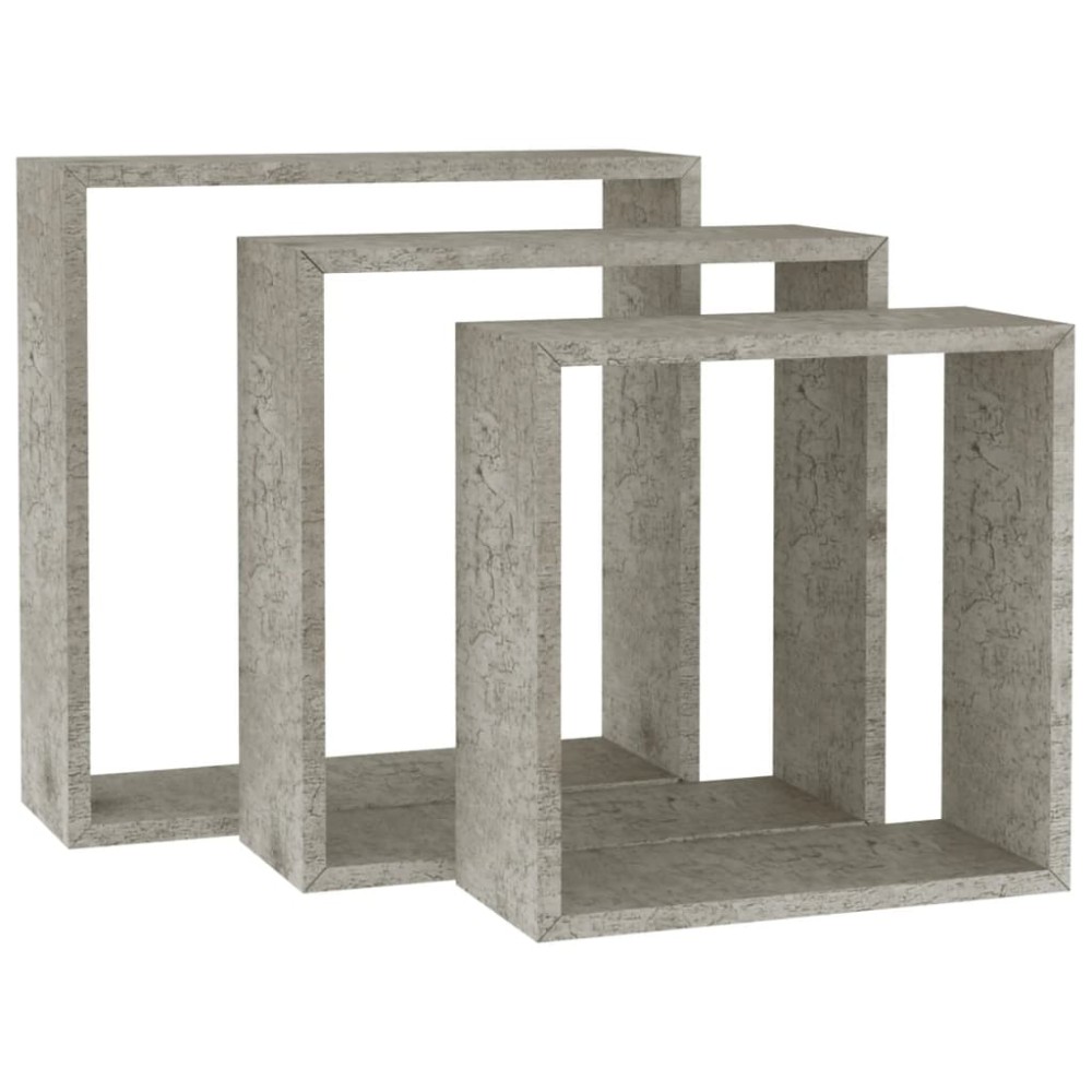vidaXL Rafturi de perete cub, 3 buc., gri beton