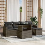 vidaXL Set mobilier grădină cu perne, 6 piese, gri, poliratan vidaXL Set mobilier grădină cu perne, 6 piese, gri, poliratan