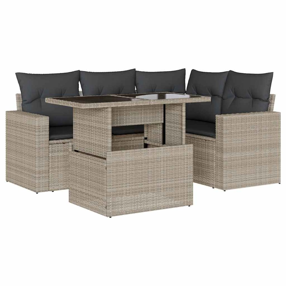 vidaXL Set canapele de grădină cu perne, 5 piese gri deschis poliratan
