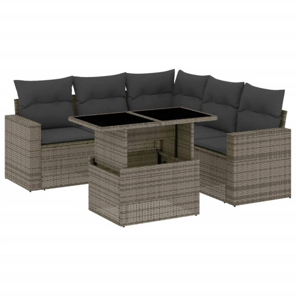 vidaXL Set mobilier grădină cu perne, 6 piese, gri, poliratan