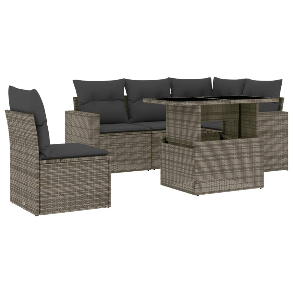 vidaXL Set mobilier grădină cu perne, 6 piese, gri, poliratan