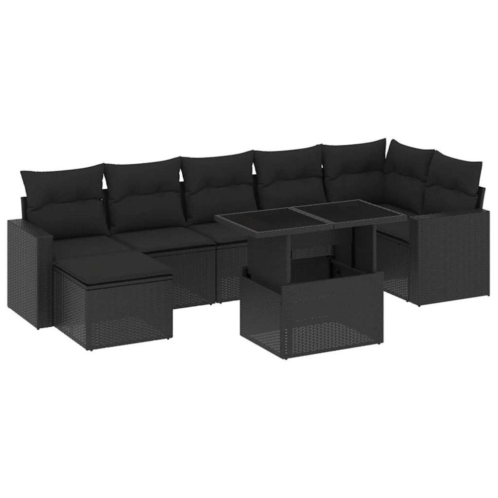 vidaXL Set mobilier de grădină cu perne, 8 piese, negru, poliratan