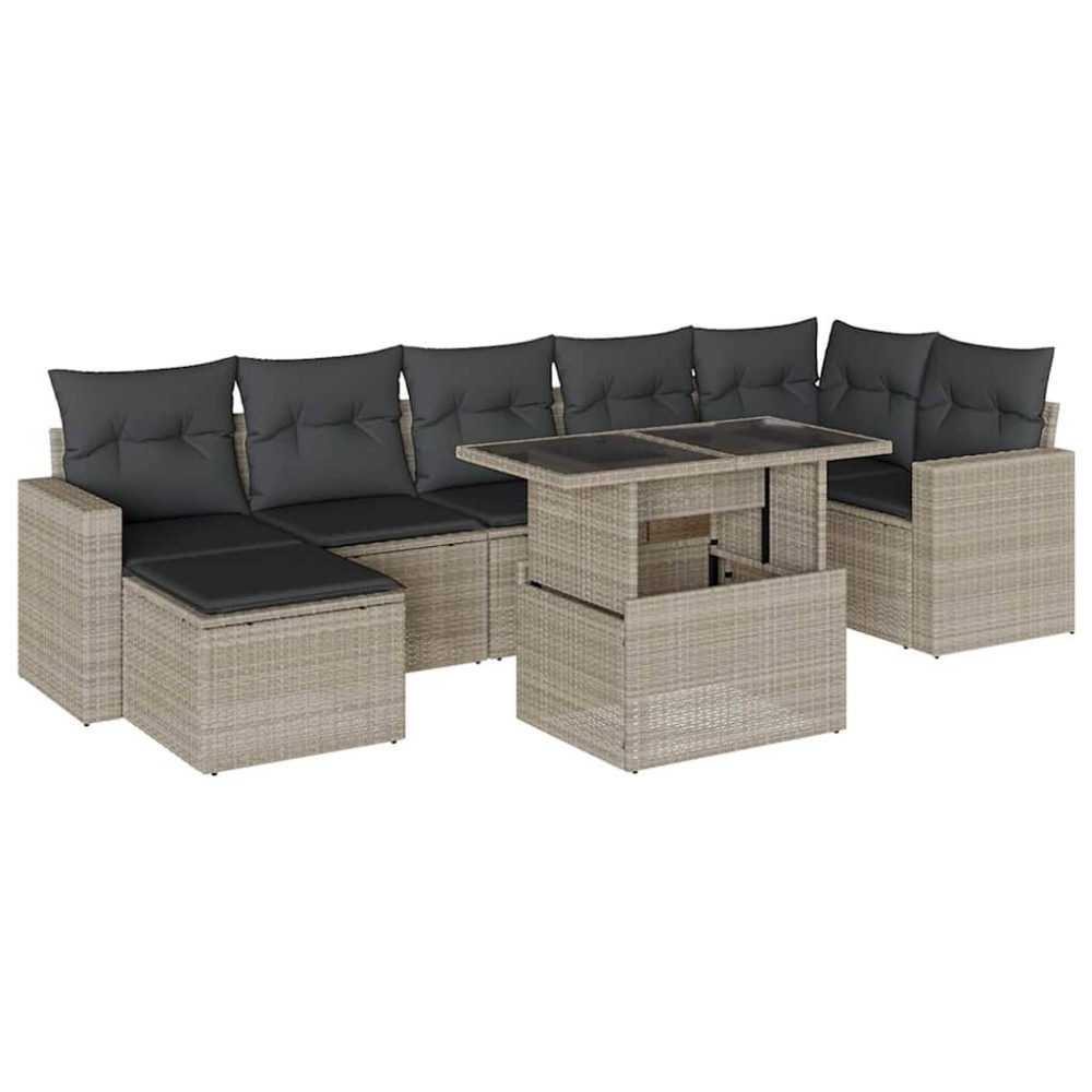 vidaXL Set mobilier de grădină cu perne, 8 piese gri deschis poliratan