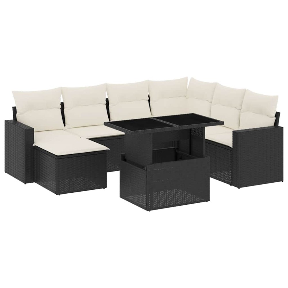 vidaXL Set mobilier de grădină cu perne, 8 piese, negru, poliratan