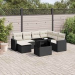 vidaXL Set mobilier de grădină cu perne, 8 piese, negru, poliratan vidaXL Set mobilier de grădină cu perne, 8 piese, negru, poliratan