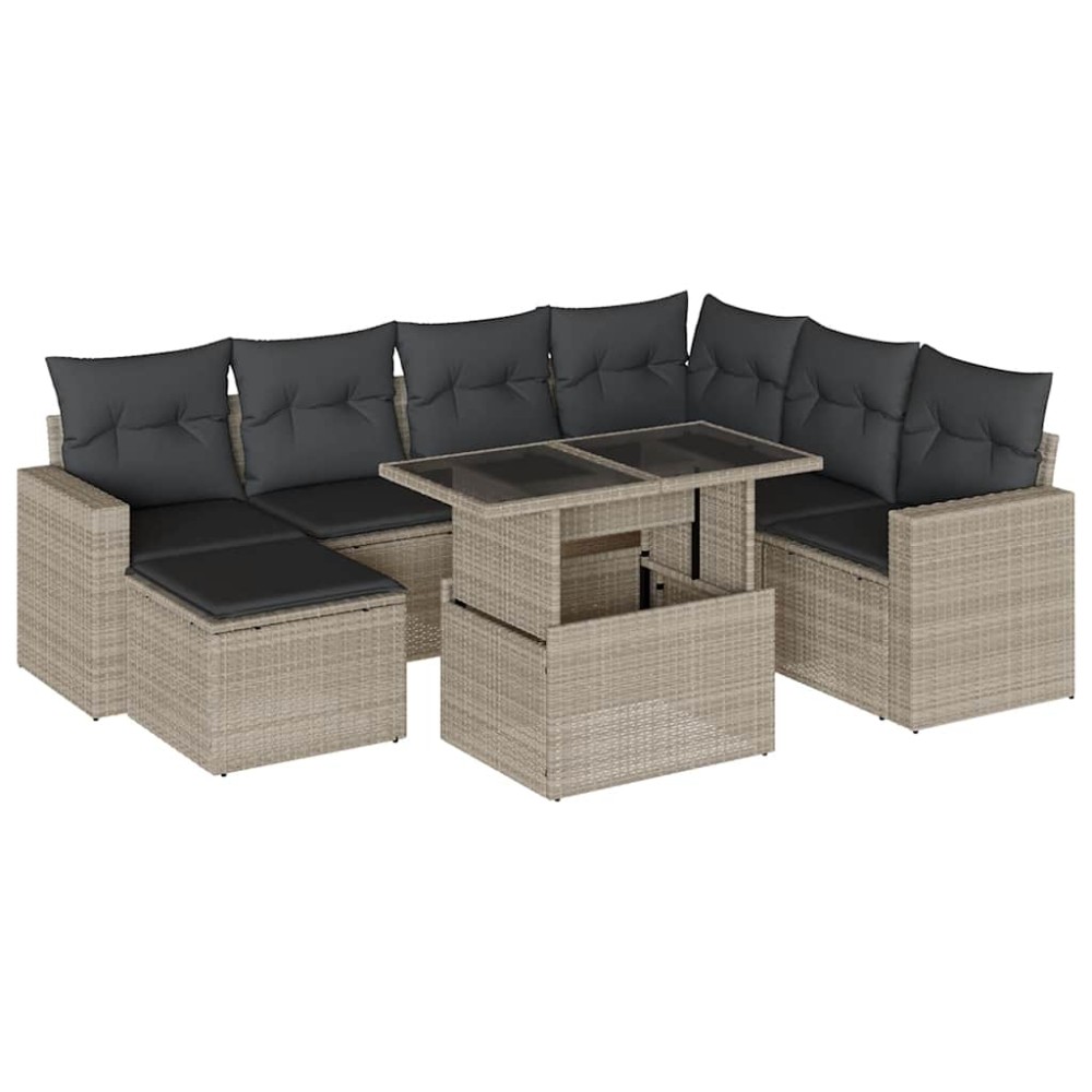 vidaXL Set mobilier de grădină cu perne, 8 piese gri deschis poliratan