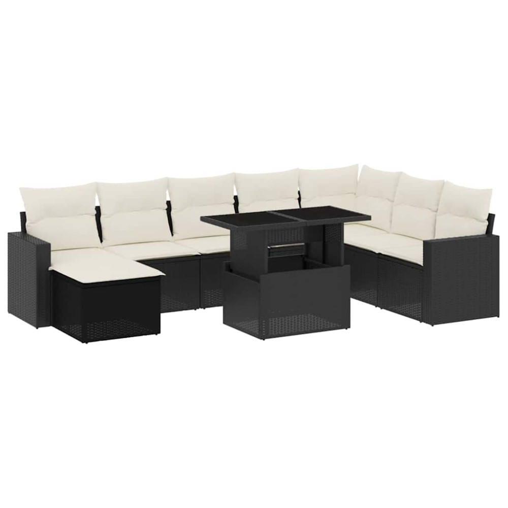 vidaXL Set mobilier de grădină cu perne, 9 piese, negru, poliratan
