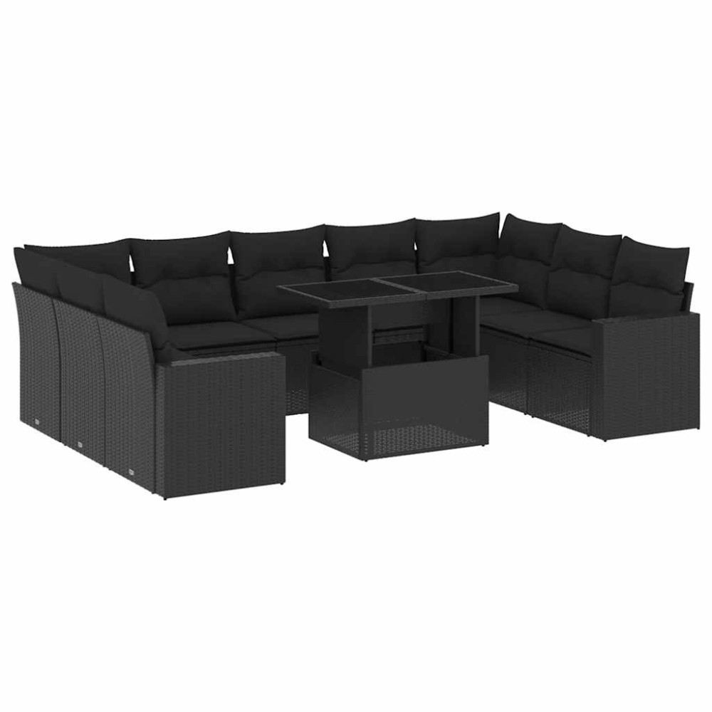 vidaXL Set canapele de grădină cu perne, 10 piese, negru, poliratan