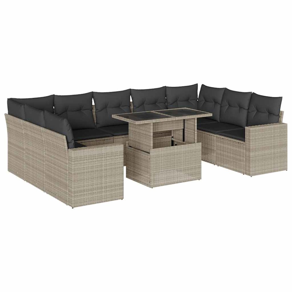 vidaXL Set canapele de grădină cu perne 10 piese gri deschis poliratan