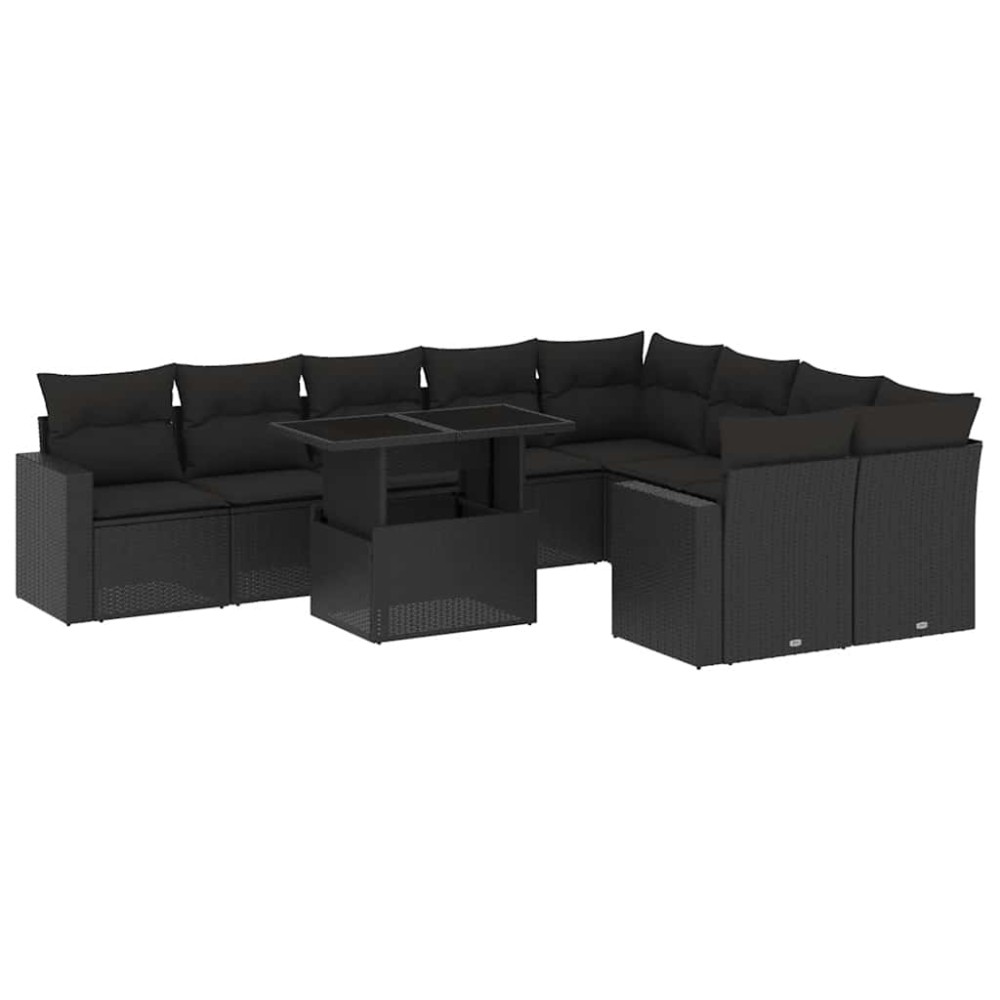 vidaXL Set canapele de grădină cu perne, 10 piese, negru, poliratan