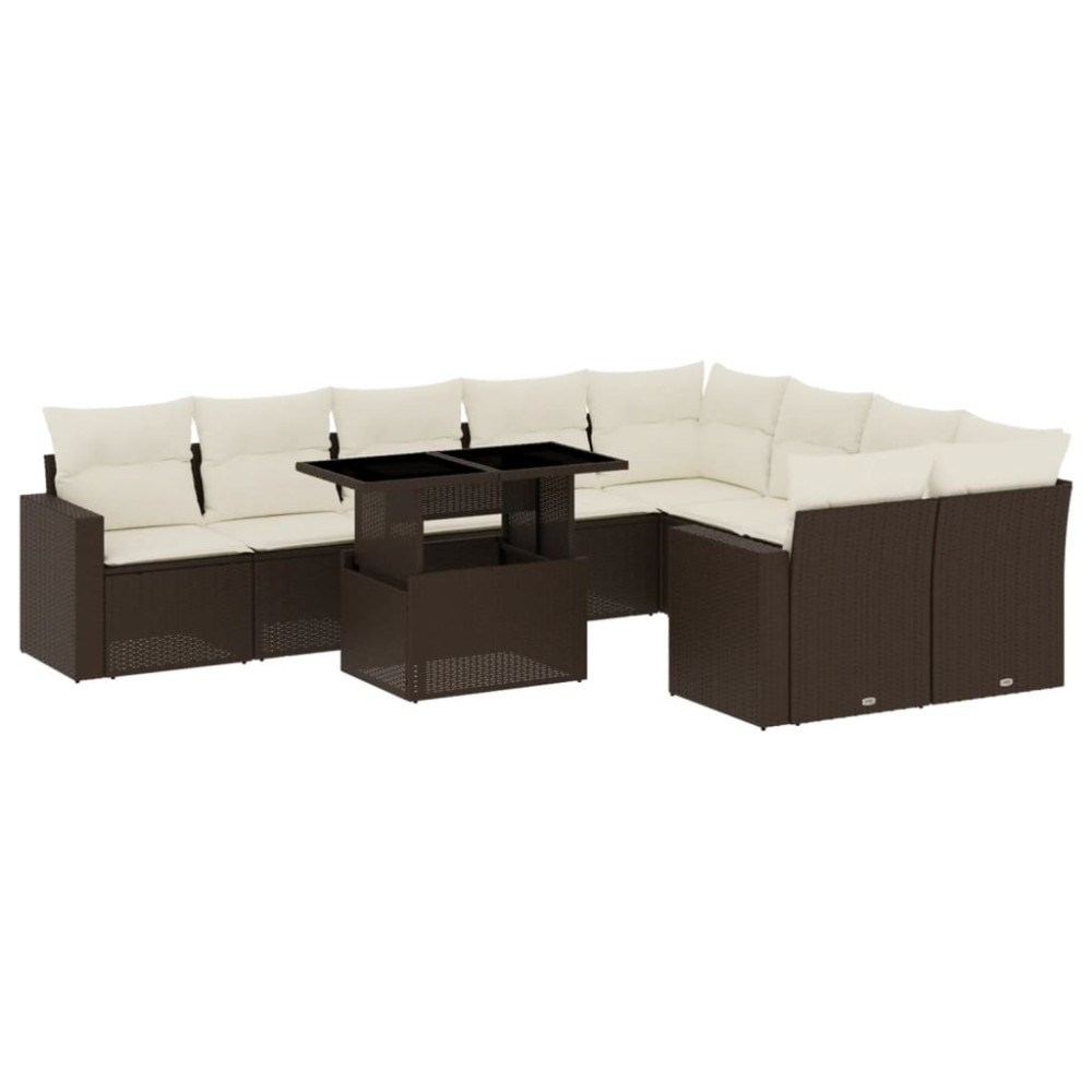 vidaXL Set canapele de grădină cu perne, 10 piese, maro, poliratan