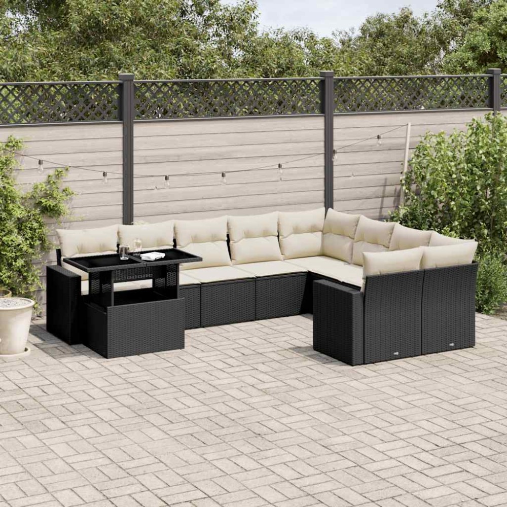vidaXL Set canapele de grădină cu perne, 10 piese, negru, poliratan
