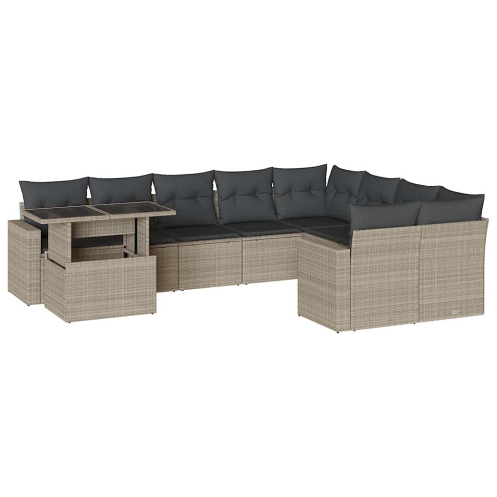 vidaXL Set canapele de grădină cu perne 10 piese gri deschis poliratan