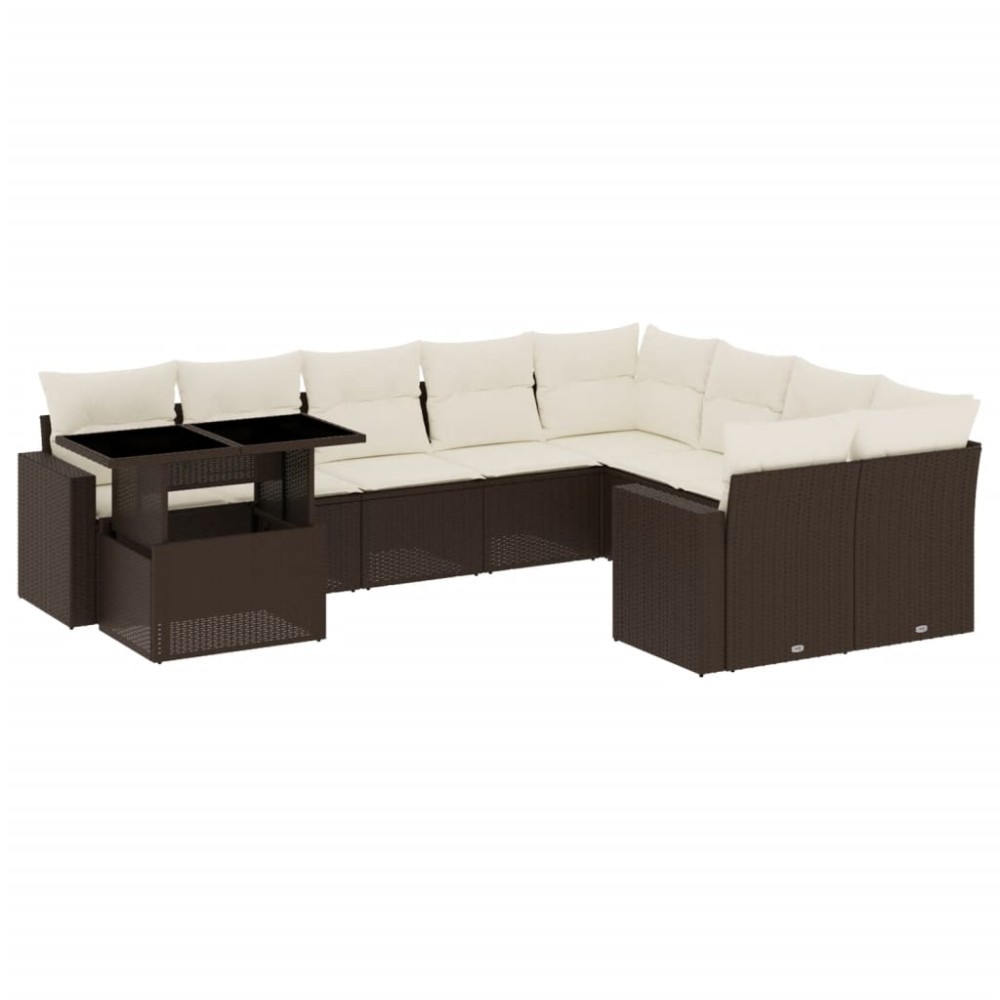 vidaXL Set canapele de grădină cu perne, 10 piese, maro, poliratan
