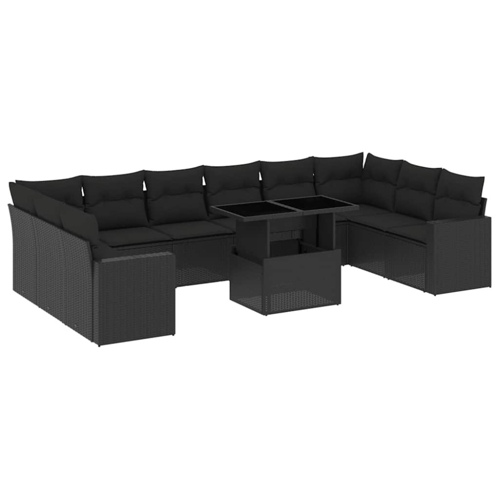 vidaXL Set canapele de grădină cu perne, 11 piese, negru, poliratan
