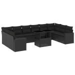vidaXL Set canapele de grădină cu perne, 11 piese, negru, poliratan