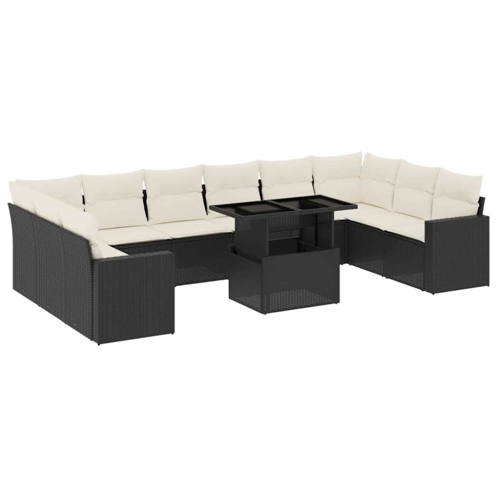 vidaXL Set canapele de grădină cu perne, 11 piese, negru, poliratan