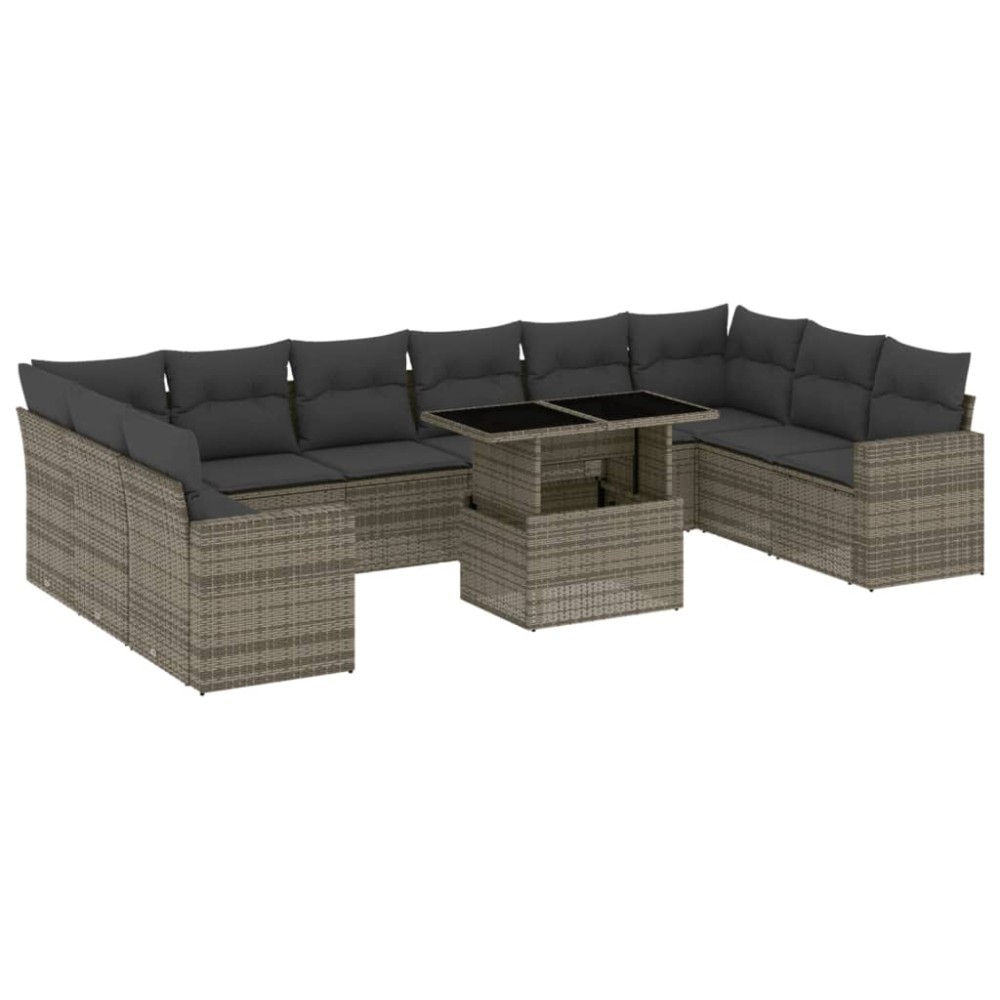 vidaXL Set canapele de grădină cu perne, 11 piese, gri, poliratan