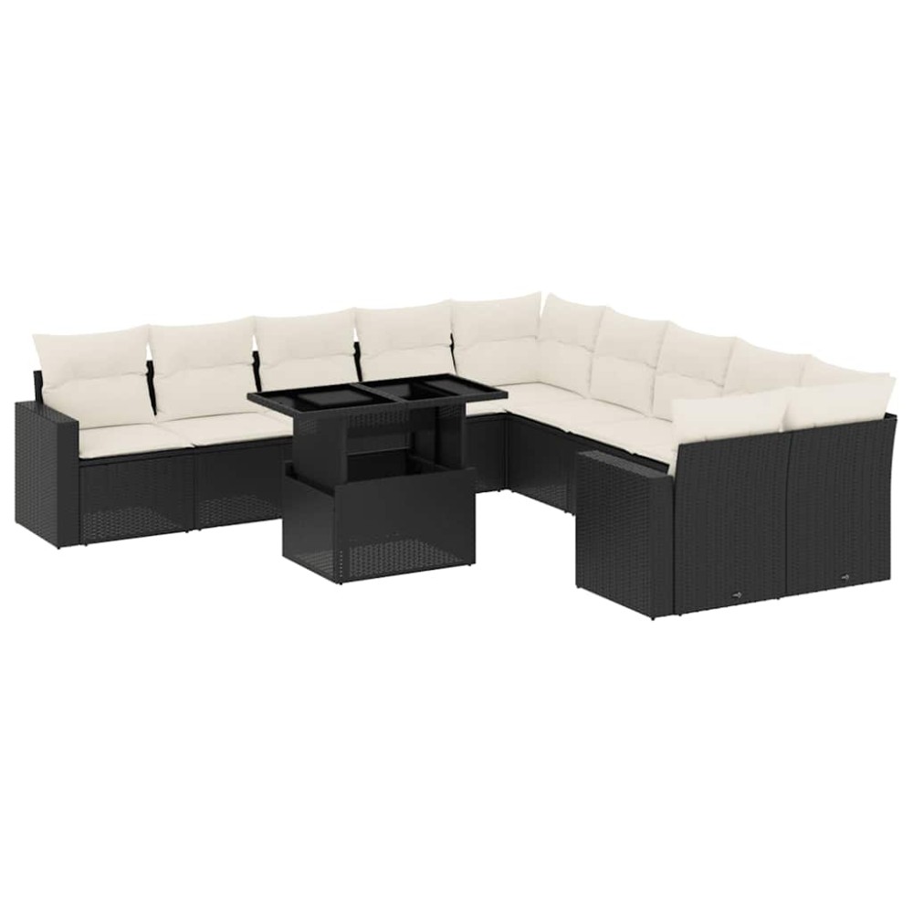 vidaXL Set canapele de grădină cu perne, 11 piese, negru, poliratan