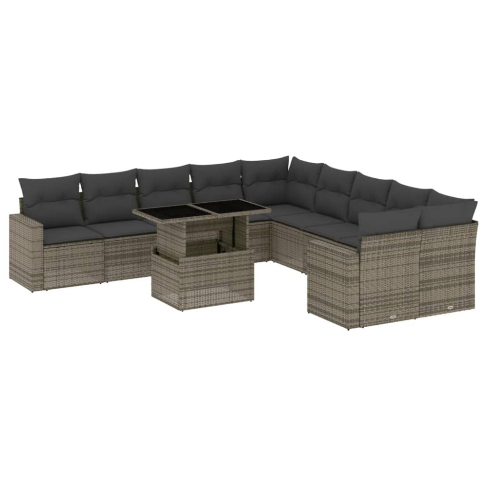 vidaXL Set canapele de grădină cu perne, 11 piese, gri, poliratan