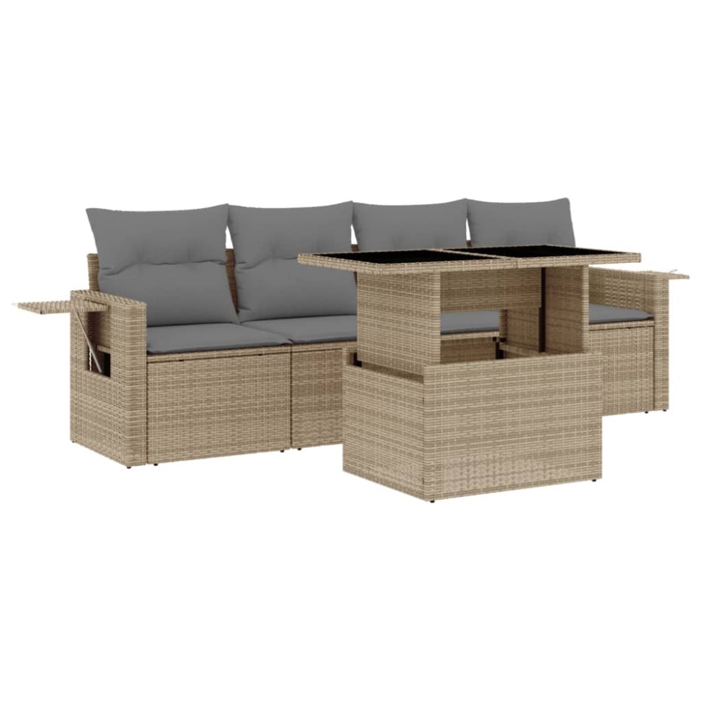 vidaXL Set canapele de grădină cu perne, 5 piese, bej, poliratan