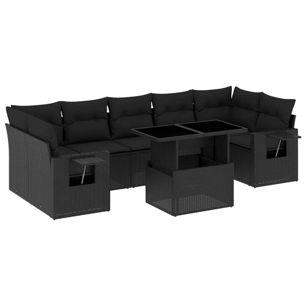 vidaXL Set mobilier de grădină cu perne, 8 piese, negru, poliratan