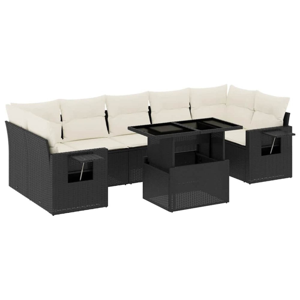 vidaXL Set mobilier de grădină cu perne, 8 piese, negru, poliratan