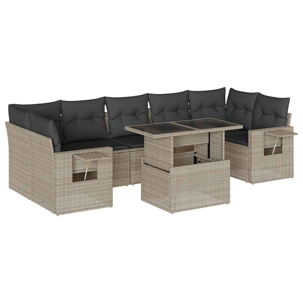 vidaXL Set mobilier de grădină cu perne, 8 piese gri deschis poliratan
