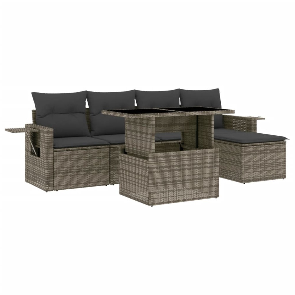 vidaXL Set mobilier grădină cu perne, 6 piese, gri, poliratan