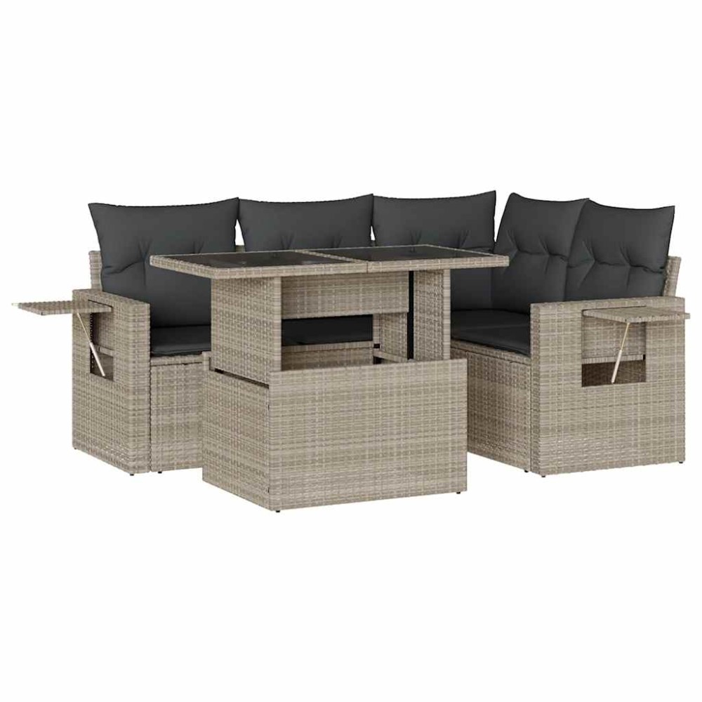 vidaXL Set canapele de grădină cu perne, 5 piese gri deschis poliratan