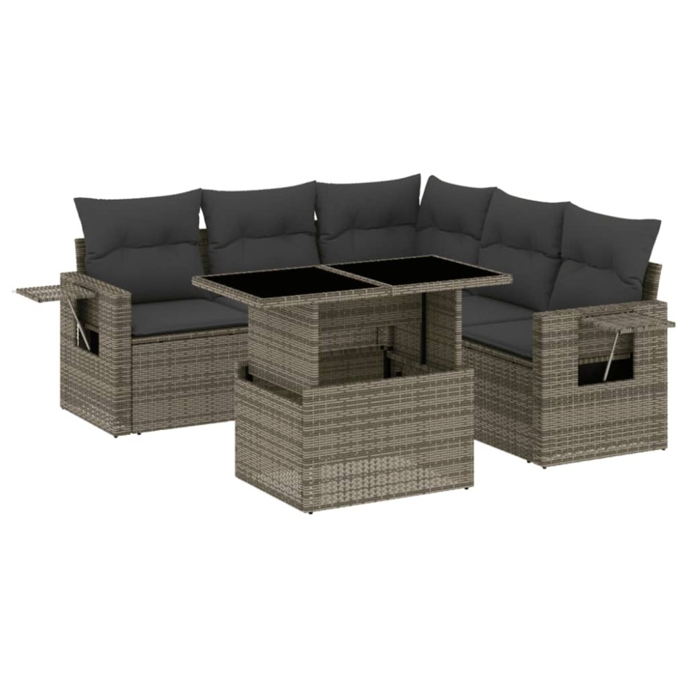 vidaXL Set mobilier grădină cu perne, 6 piese, gri, poliratan