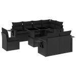 vidaXL Set mobilier de grădină cu perne, 9 piese, negru, poliratan