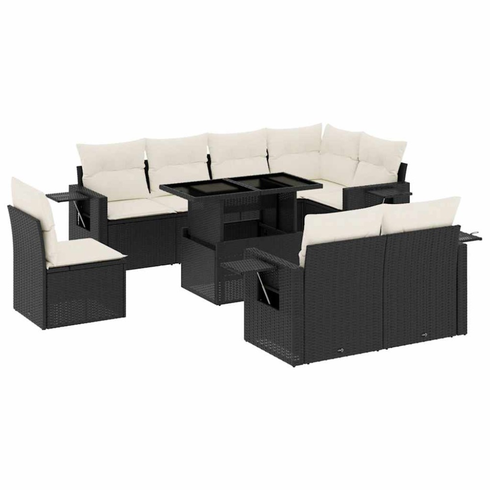 vidaXL Set mobilier de grădină cu perne, 9 piese, negru, poliratan