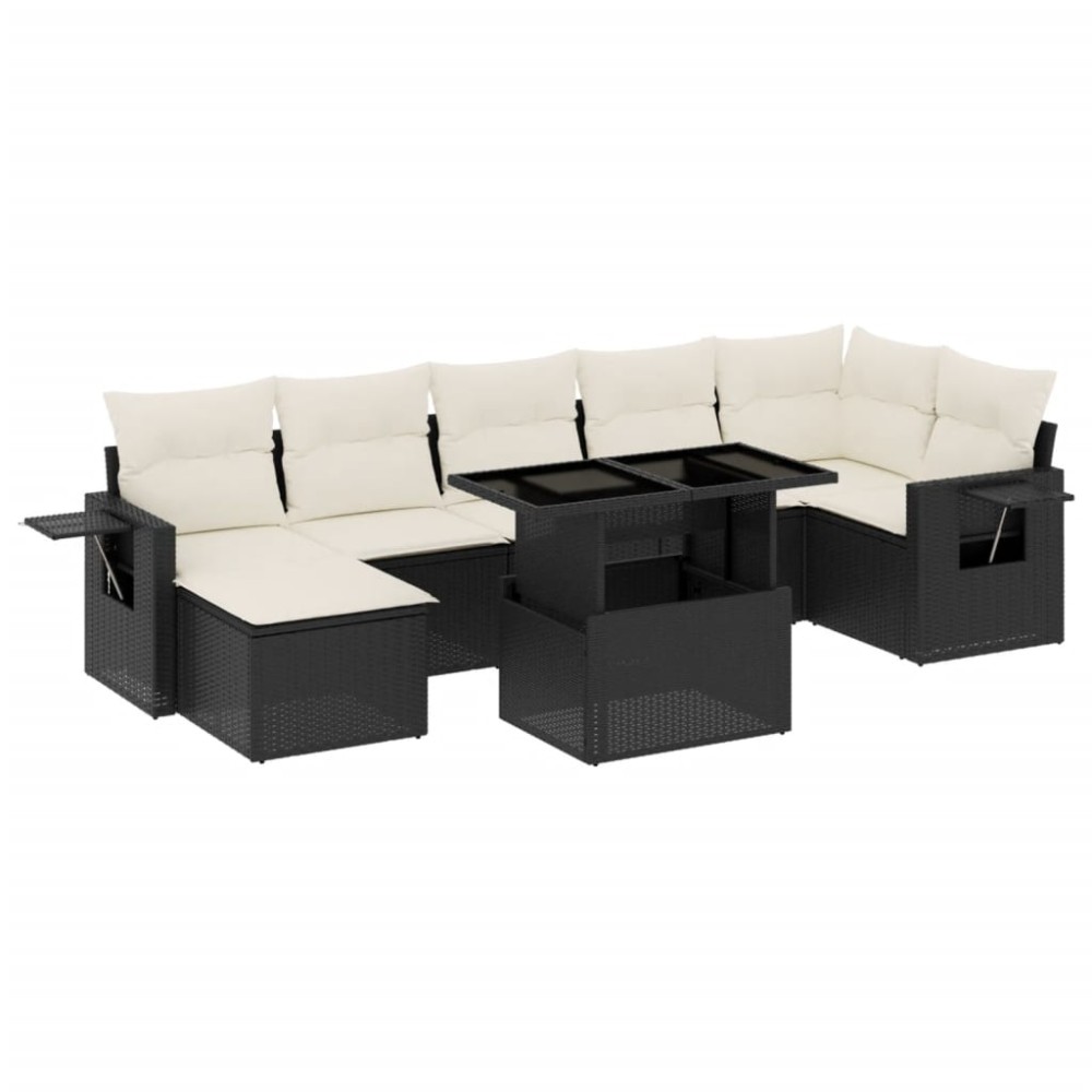 vidaXL Set mobilier de grădină cu perne, 8 piese, negru, poliratan