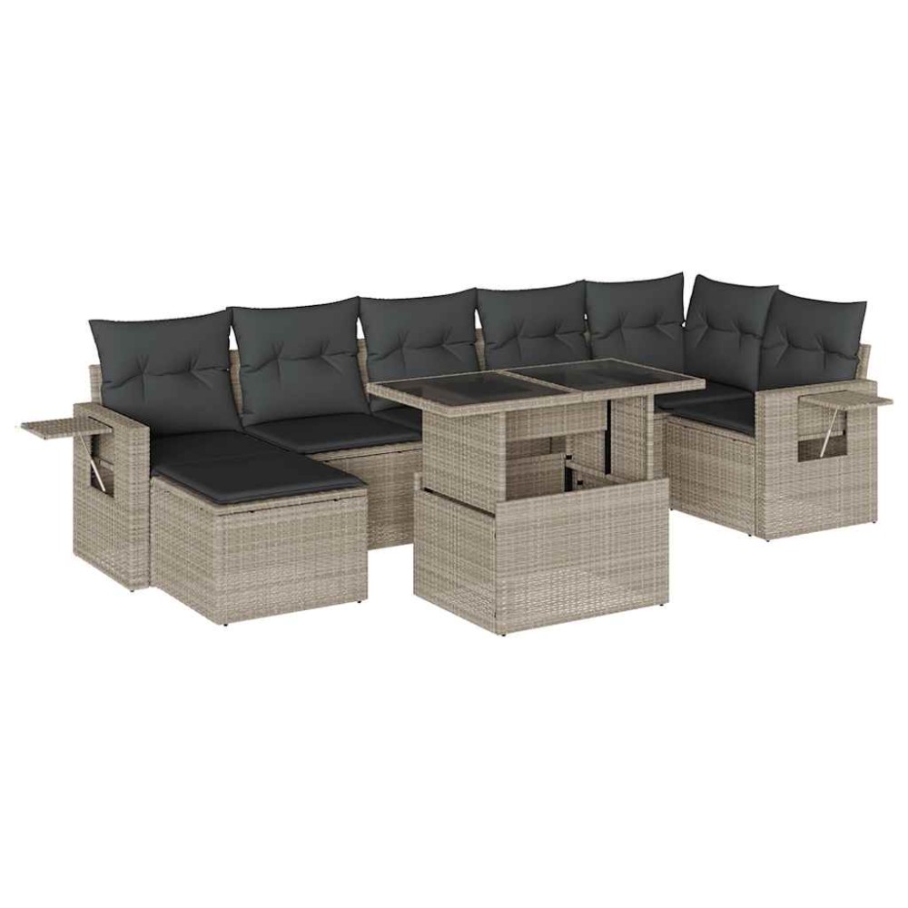 vidaXL Set mobilier de grădină cu perne, 8 piese gri deschis poliratan