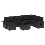 vidaXL Set mobilier de grădină cu perne, 8 piese, negru, poliratan