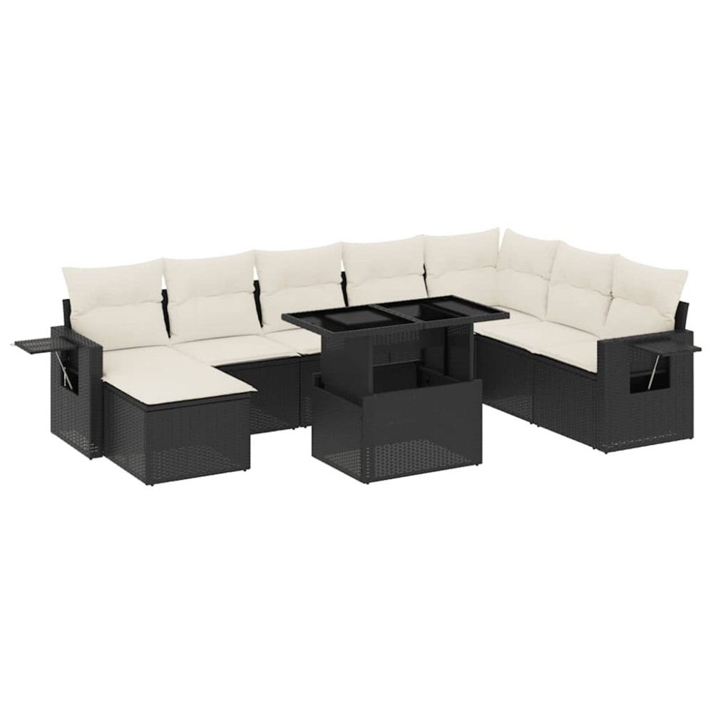 vidaXL Set mobilier de grădină cu perne, 8 piese, negru, poliratan