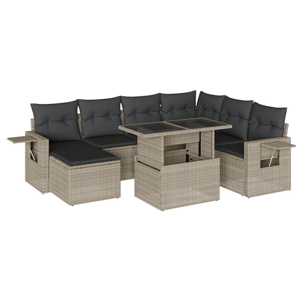 vidaXL Set mobilier de grădină cu perne, 8 piese gri deschis poliratan