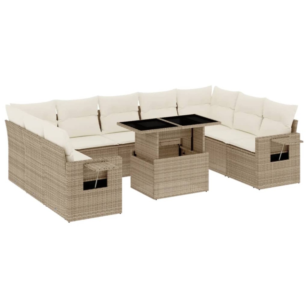 vidaXL Set canapele de grădină cu perne, 10 piese, bej, poliratan