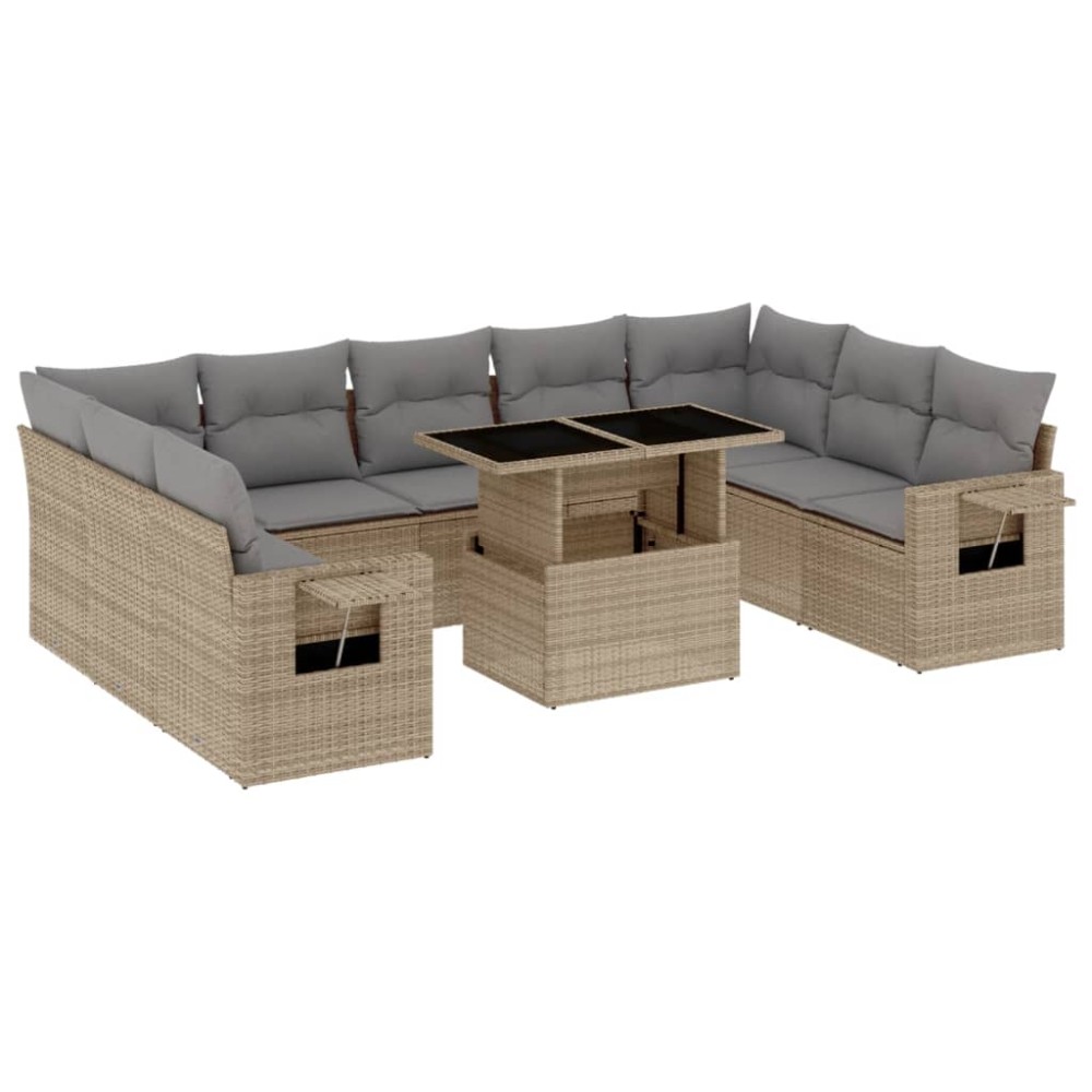 vidaXL Set canapele de grădină cu perne, 10 piese, bej, poliratan