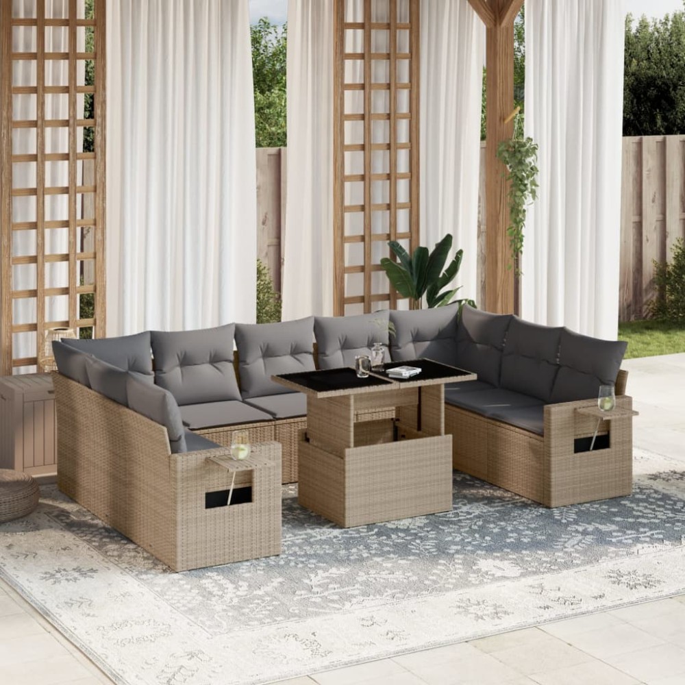 vidaXL Set canapele de grădină cu perne, 10 piese, bej, poliratan