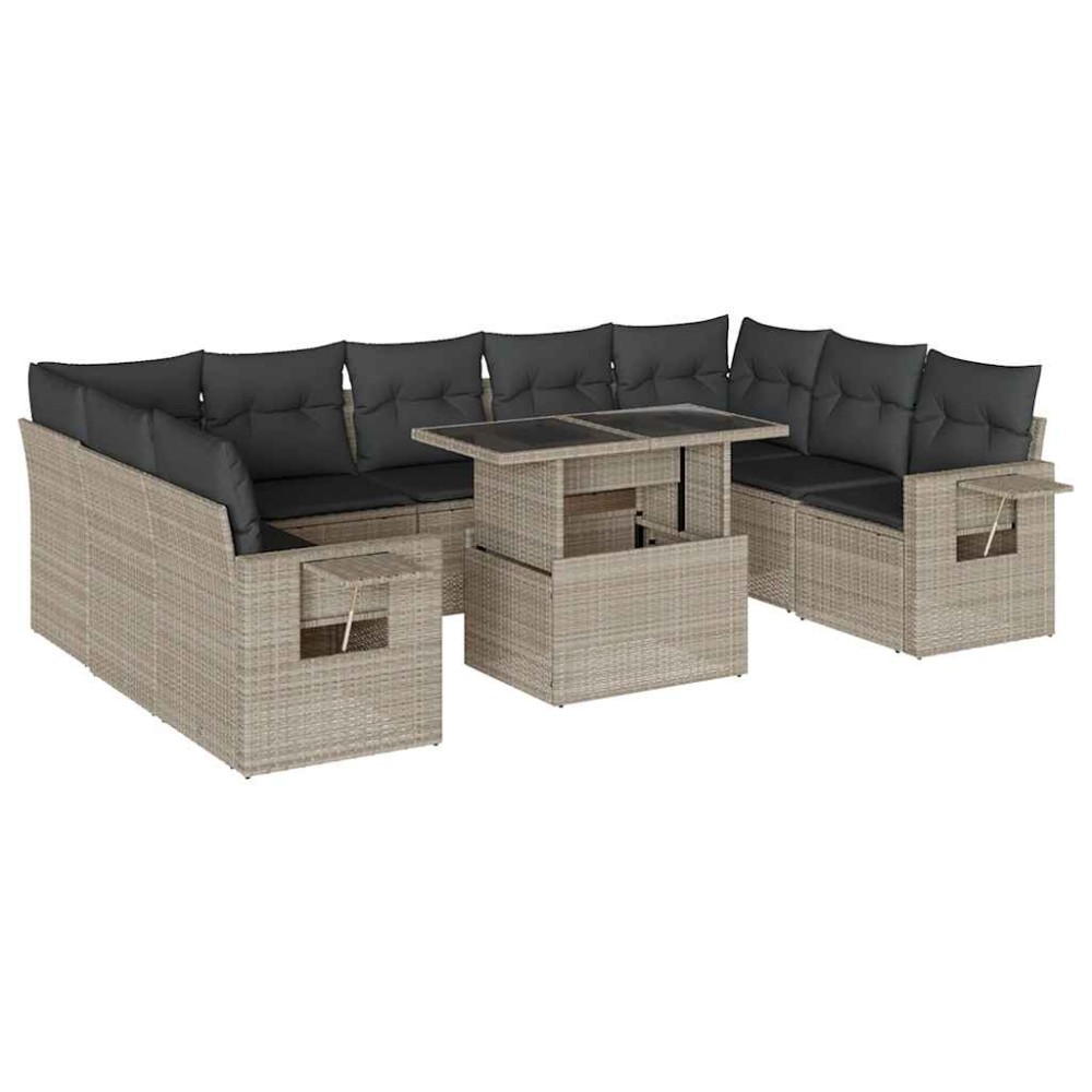 vidaXL Set canapele de grădină cu perne 10 piese gri deschis poliratan